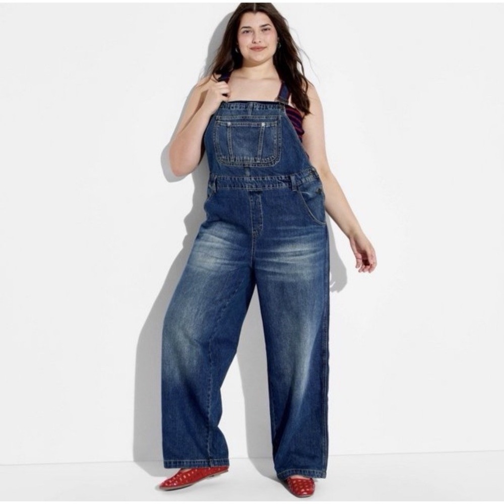 Wild Fable Women's Plus Size 1X Baggy Denim Overalls Jumpsuit Jean